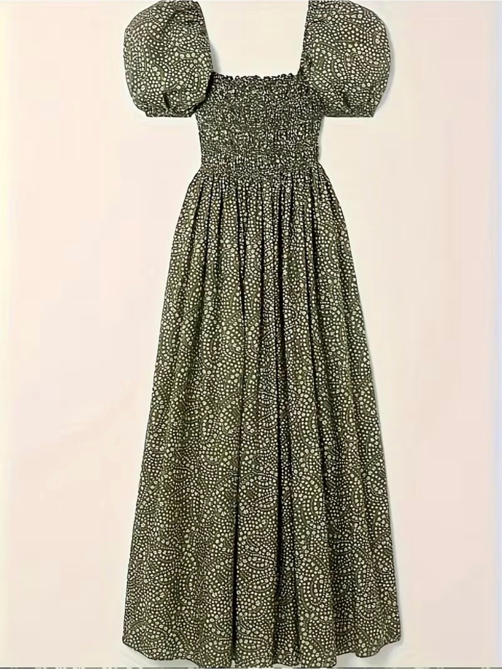 Olive Green Puff-Sleeve Smocked Maxi Dress 3XL